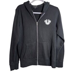 True Religion Black Buddha Logo Full-Zip Fleece Hoodie Size Medium